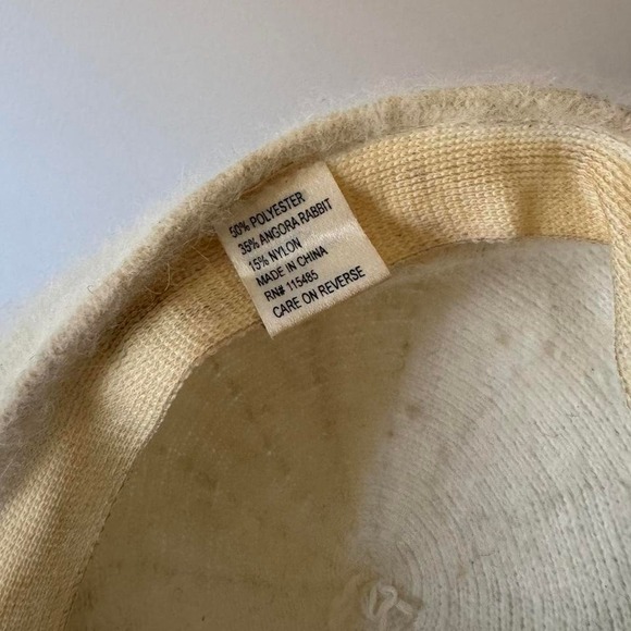 Vintage Y2K Cream Paperboy Hat Angora Fuzzy Fur White Cream Sequin Gold - Picture 4 of 8